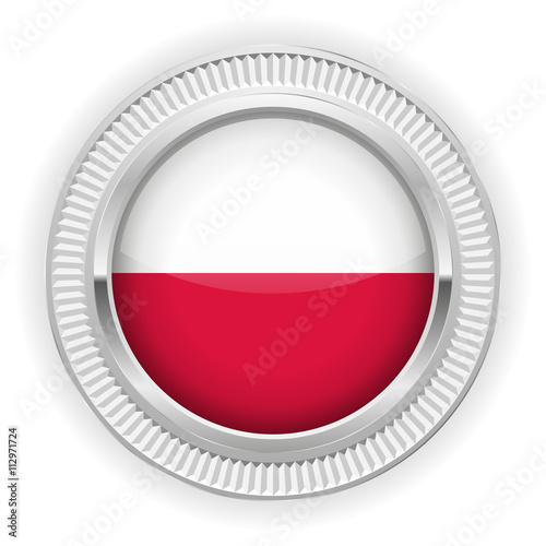 Runder Button mit polnische Flagge und silber Rand