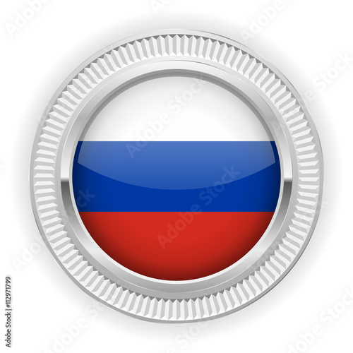 Runder Button mit rissische Flagge und silber Rand