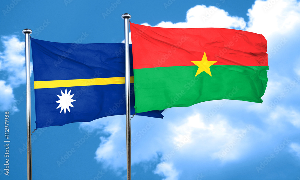 Nauru flag with Burkina Faso flag, 3D rendering Nauru flag with Burkina Faso flag, 3D rendering