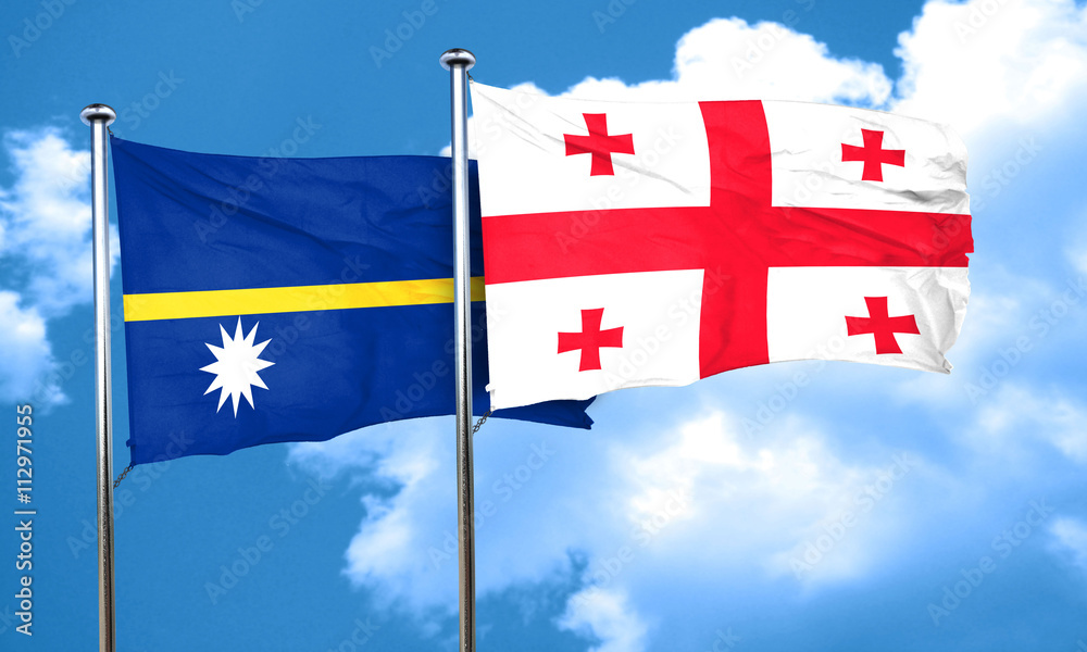 Nauru flag with Georgia flag, 3D rendering