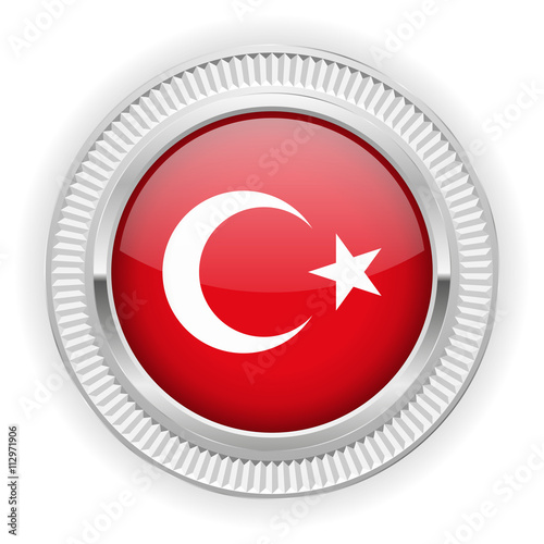 Runder Button mit türkische Flagge und silber Rand