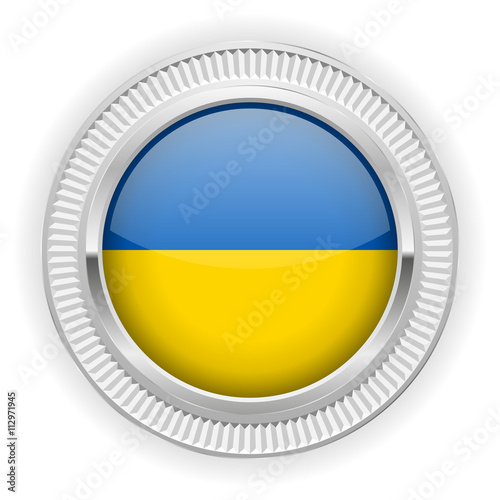 Runder Button mit ukrainischer Flagge und silber Rand
