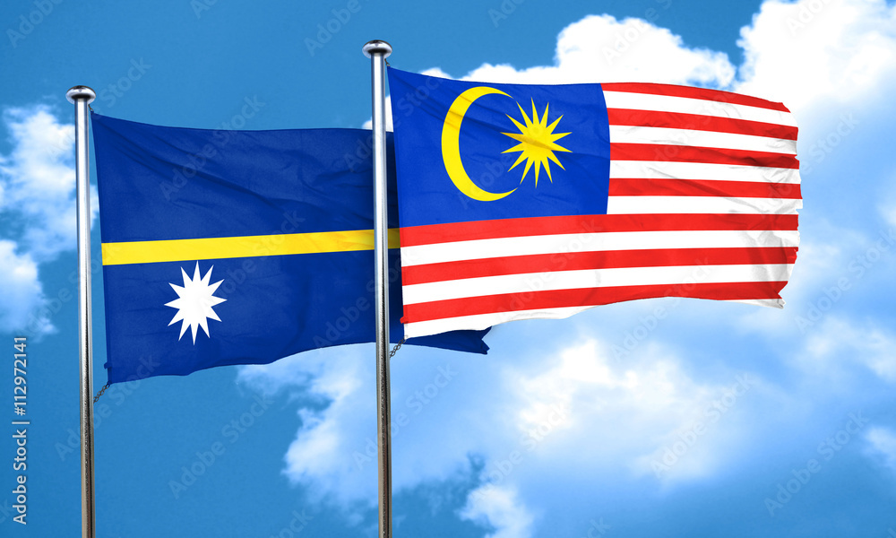 Nauru flag with Malaysia flag, 3D rendering Nauru flag with Malaysia flag, 3D rendering