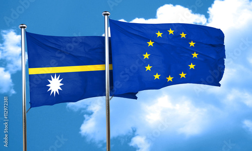 Nauru flag with european union flag, 3D rendering