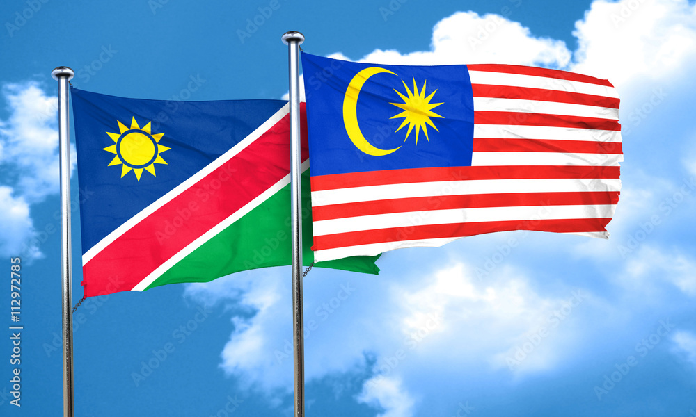 Namibia flag with Malaysia flag, 3D rendering Namibia flag with Malaysia flag, 3D rendering