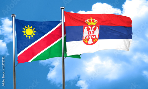 Namibia flag with Serbia flag, 3D rendering