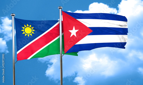 Sticker Namibia flag with cuba flag, 3D rendering