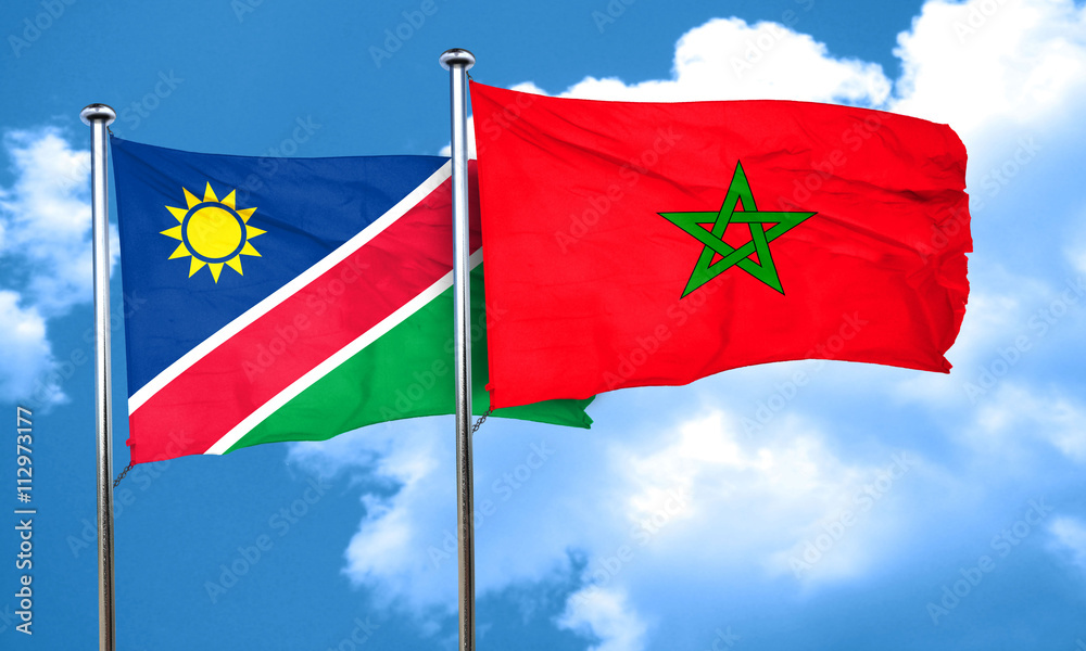 Namibia flag with Morocco flag, 3D rendering Namibia flag with Morocco flag, 3D rendering