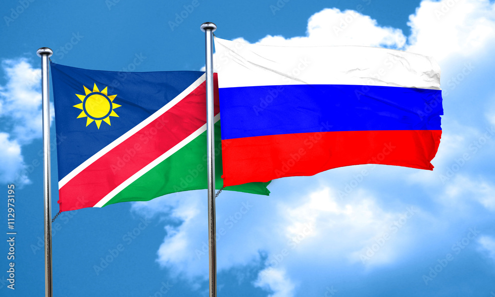 Namibia flag with Russia flag, 3D rendering Namibia flag with Russia flag, 3D rendering