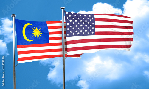 Malaysia flag with American flag, 3D rendering