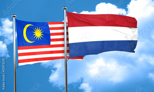 Malaysia flag with Netherlands flag, 3D rendering