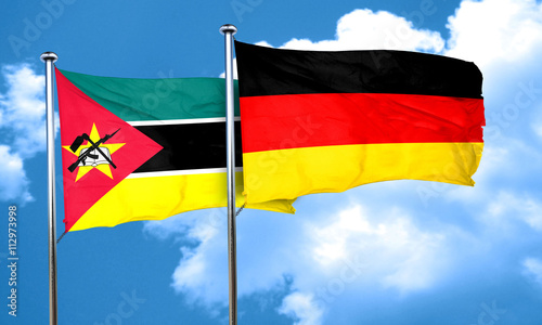 Mozambique flag with Germany flag  3D rendering