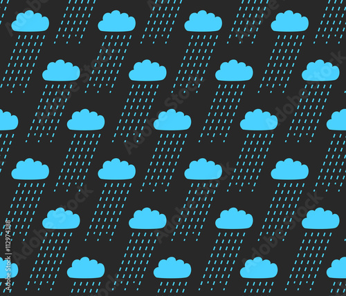 Vector seamless pattern. Modern stylish texture with structure of repeating clouds with rain. Tileable background in blue color for wallpapers, fabric or wrapping paper.