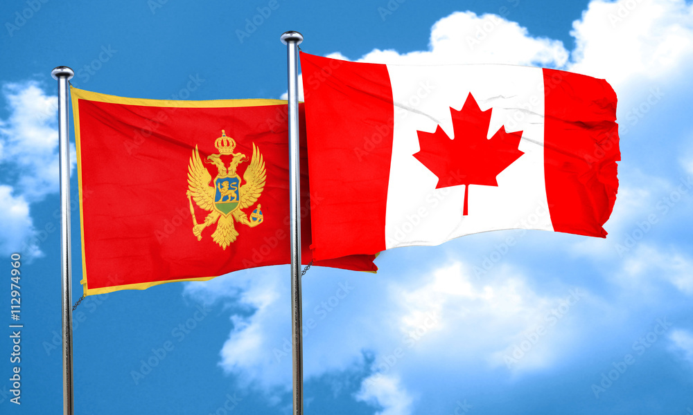 Montenegro flag with Canada flag, 3D rendering Montenegro flag with Canada flag, 3D rendering