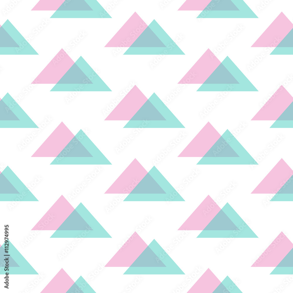 Cute modern pink and mint green triangle seamless pattern background
