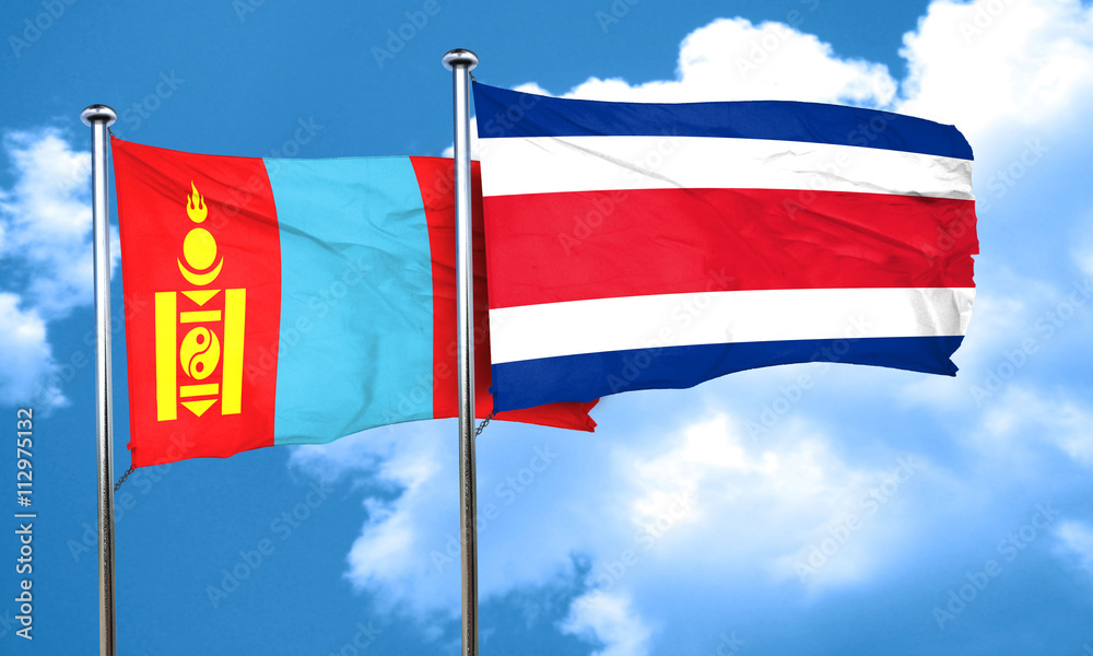 Mongolia flag with Costa Rica flag, 3D rendering Mongolia flag with Costa Rica flag, 3D rendering