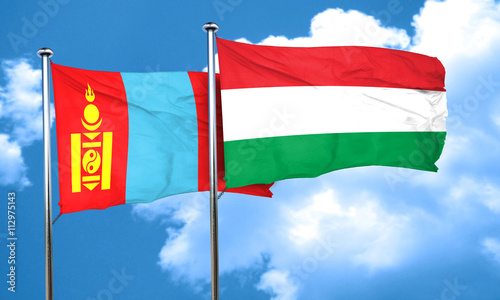 Mongolia flag with Hungary flag, 3D rendering