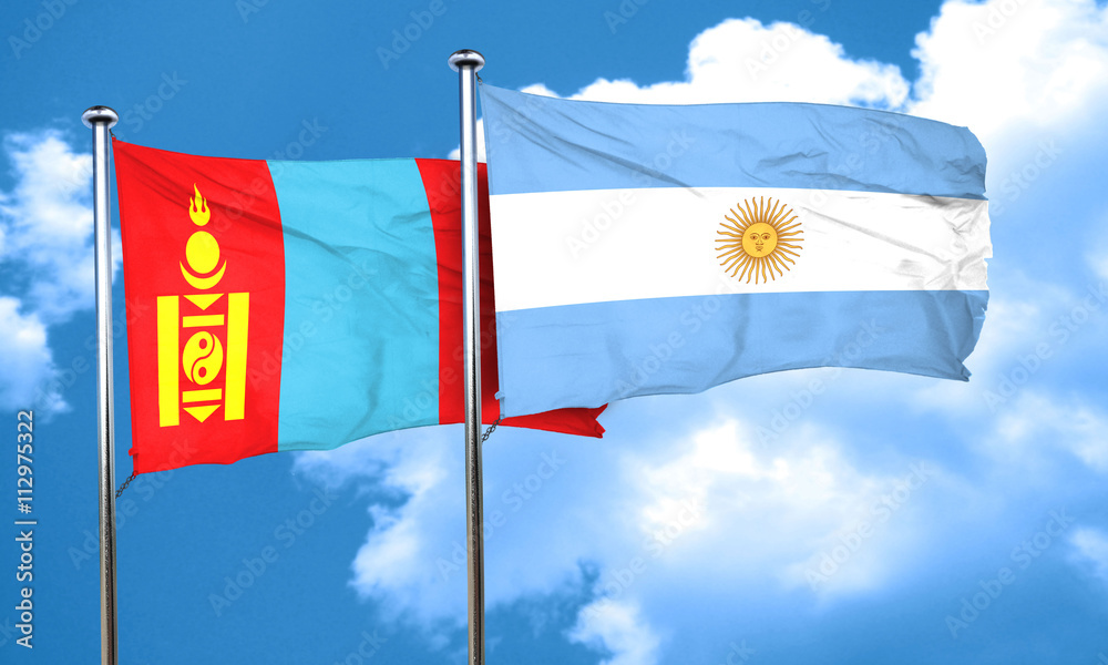 Mongolia flag with Argentine flag, 3D rendering Mongolia flag with Argentine flag, 3D rendering