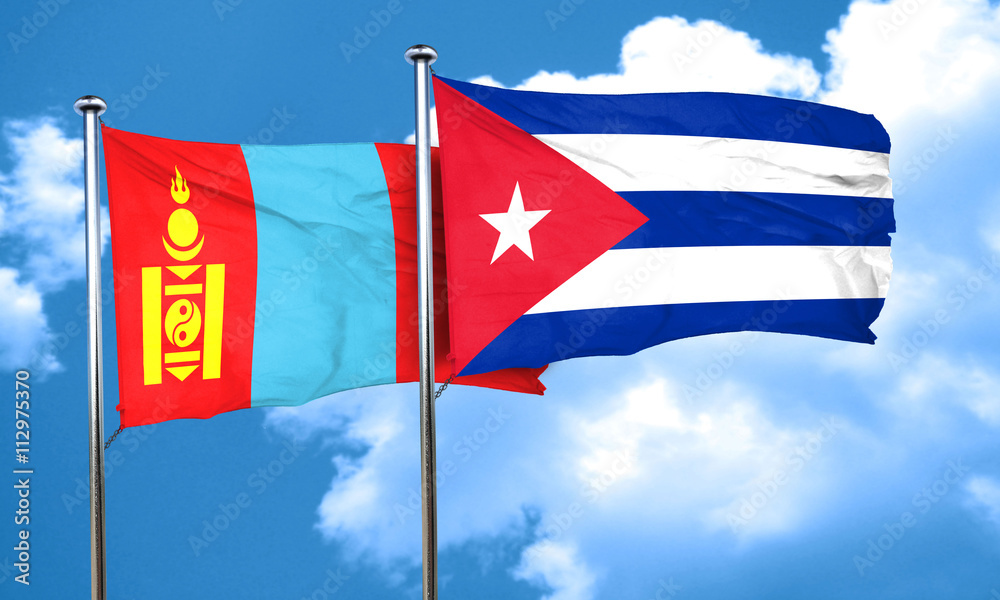 Mongolia flag with cuba flag, 3D rendering