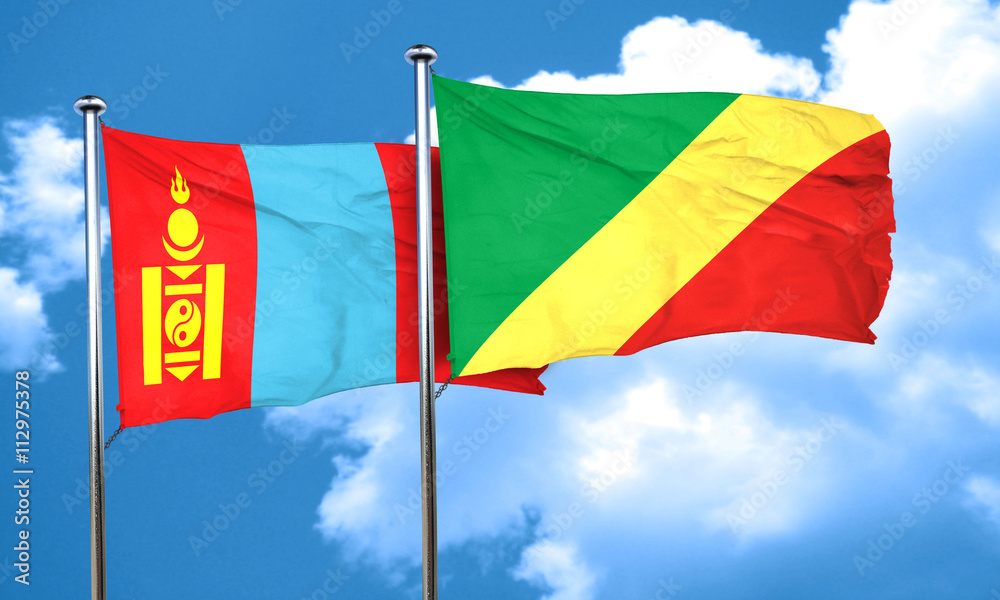 Mongolia flag with congo flag, 3D rendering Mongolia flag with congo flag, 3D rendering