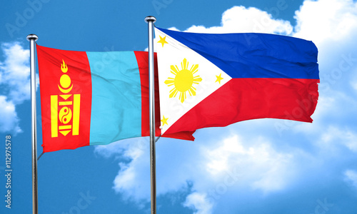 Mongolia flag with Philippines flag, 3D rendering