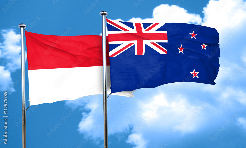 Fototapeta premium monaco flag with New Zealand flag, 3D rendering