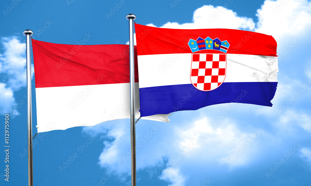 Naklejka premium monaco flag with Croatia flag, 3D rendering