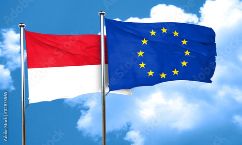 monaco flag with european union flag, 3D rendering