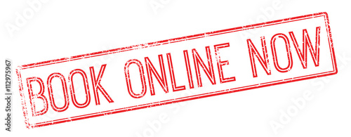 Book online now red rubber stamp on white