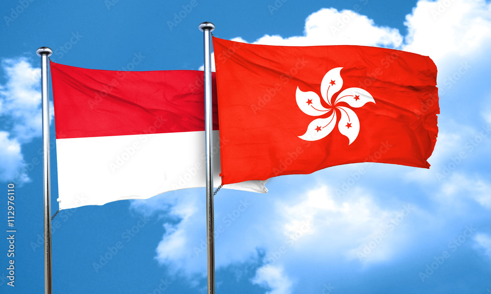 monaco flag with Hong Kong flag, 3D rendering monaco flag with Hong Kong flag, 3D rendering