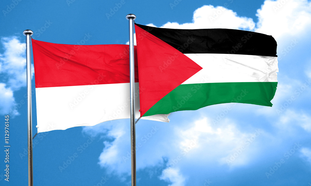 monaco flag with Palestine flag, 3D rendering monaco flag with Palestine flag, 3D rendering
