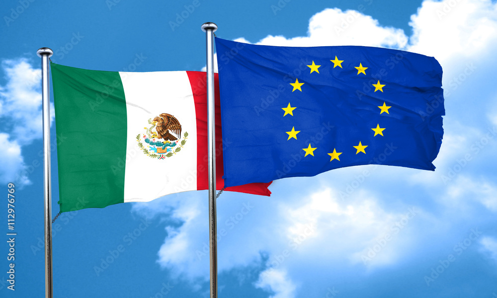 mexico flag with european union flag, 3D rendering mexico flag with european union flag, 3D rendering