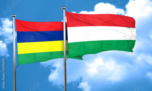 Free Download Mauritius flag with Hungary flag, 3D rendering - GFXLoad
