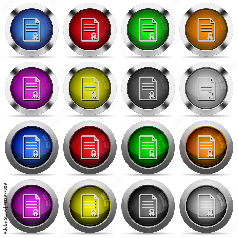 Certificate document glossy button set
