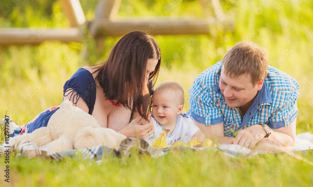 Happy family having fun outdoors in spring field. Summer photo.Blurred background. Happy family having fun outdoors in spring field. Summer photo.Blurred background.