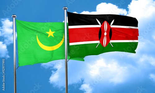 Mauritania flag with Kenya flag, 3D rendering photo