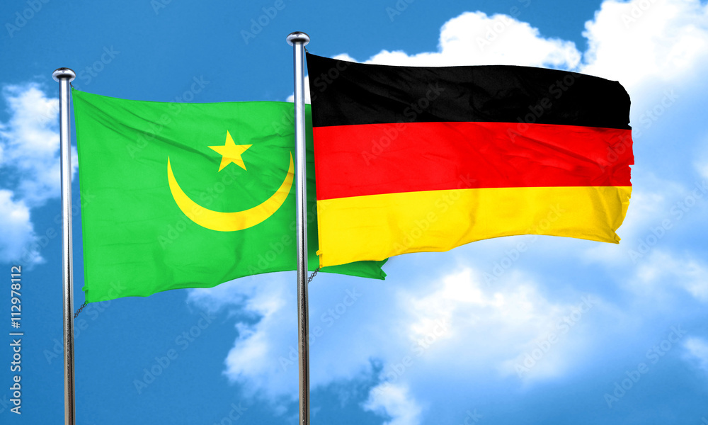 Mauritania flag with Germany flag, 3D rendering Mauritania flag with Germany flag, 3D rendering