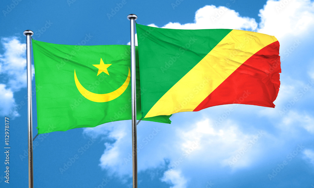 Mauritania flag with congo flag, 3D rendering Mauritania flag with congo flag, 3D rendering