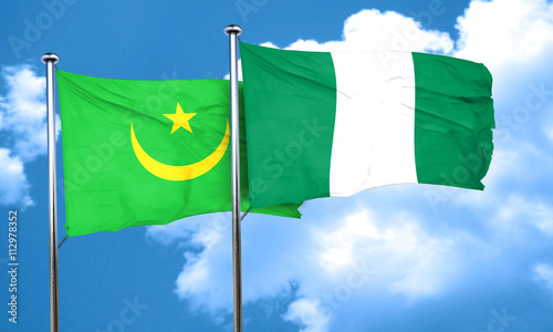 Mauritania flag with Nigeria flag  3D rendering