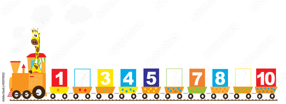 maths cartoon train with numbers 1- 10 and happy giraffe / educational vectors illustration for children maths cartoon train with numbers 1- 10 and happy giraffe / educational vectors illustration for children