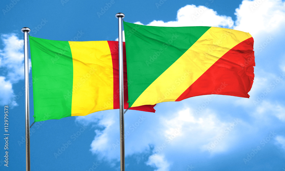 Mali flag with congo flag, 3D rendering Mali flag with congo flag, 3D rendering