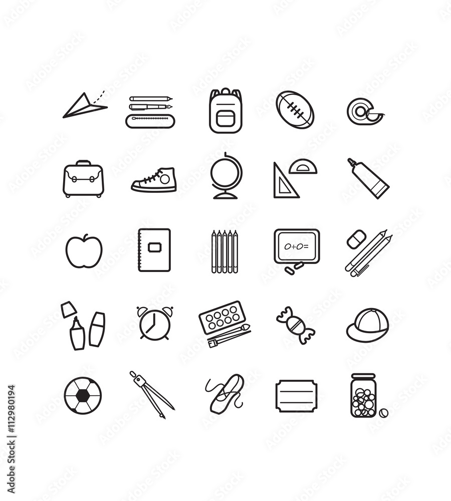 Rentrée scolaire, Ecole, Education, Fournitures, Pictos, Icônes