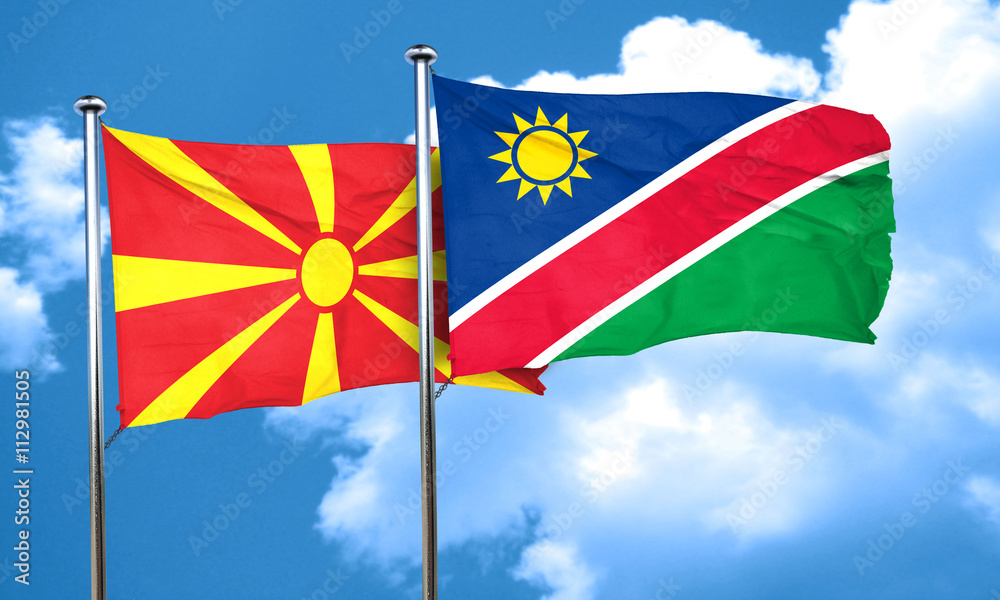 Macedonia flag with Namibia flag, 3D rendering