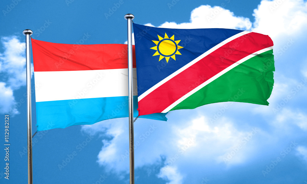 Luxembourg flag with Namibia flag, 3D rendering Luxembourg flag with Namibia flag, 3D rendering