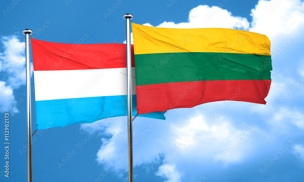 Luxembourg flag with Lithuania flag, 3D rendering Luxembourg flag with Lithuania flag, 3D rendering