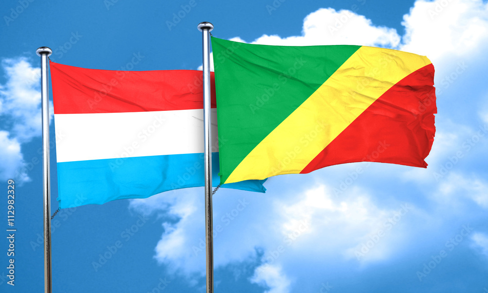 Luxembourg flag with congo flag, 3D rendering Luxembourg flag with congo flag, 3D rendering