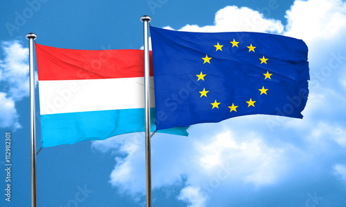 Luxembourg flag with european union flag, 3D rendering