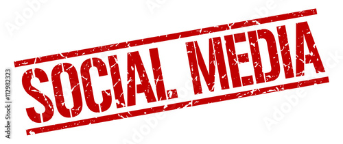 social media red grunge square vintage rubber stamp