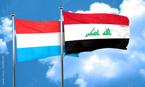 Luxembourg flag with Iraq flag, 3D rendering