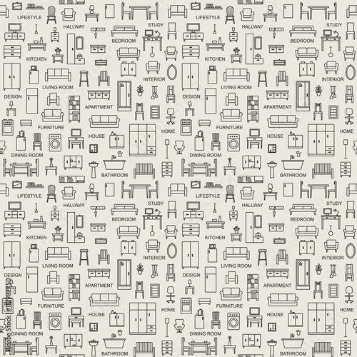 Vector seamless pattern background with home furniture outline icons 5.